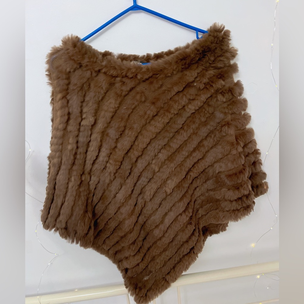 Real fur rabbit poncho (brown)